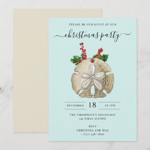 Weihnachtsfeier Sand Dollar Stechpalmen-Beeren Küs Einladung
