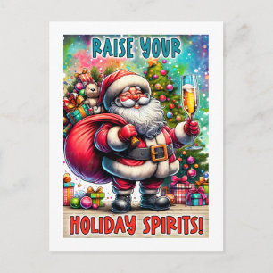 Weihnachtsfeier Santa – Champagner, Baum & Teddybä Postkarte