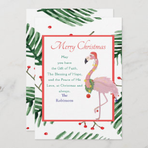 Weihnachtsfeier Santa Pink Flamingo Green Xmas Wre Feiertagskarte