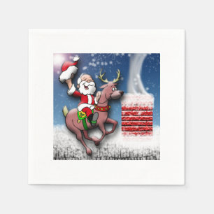 Weihnachtsfeier Santa Reindeer Snowy Rooftop Kamin Serviette