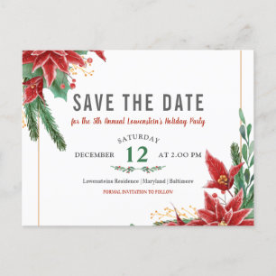 Weihnachtsfeier Save the Date Poinsettia Ankündigungspostkarte