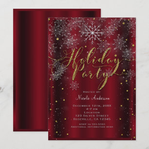Weihnachtsfeier-Schneeflocke Elegant Rot Gold Mode Einladung