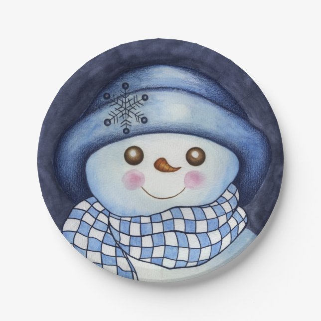 Weihnachtsfeier Schneemann Papier Teller (Vorderseite)