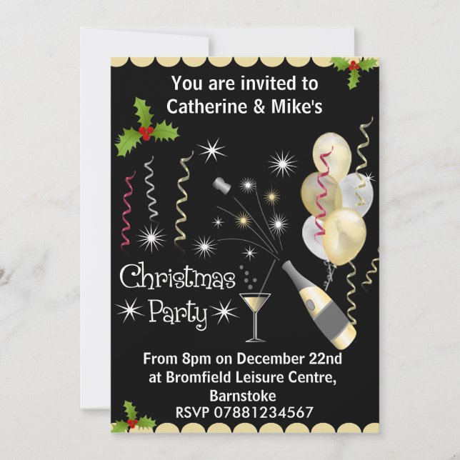 Weihnachtsfeier - Schwarz & Gold - Party Einladung (Vorderseite)