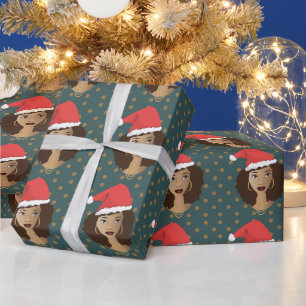 Weihnachtsfeier, Schwarze Frau, braune Punkte, Aqu Geschenkpapier