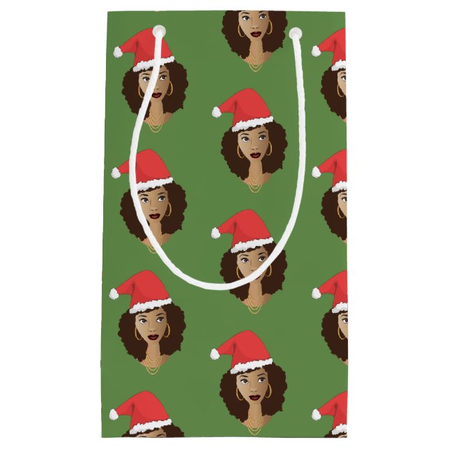 Weihnachtsfeier, Schwarze Frau, Grün Kleine Geschenktüte (Vorderseite)