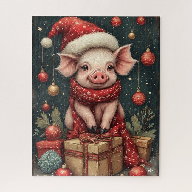 Weihnachtsfeier-Schwein-Rätsel Puzzle (Vertikal)