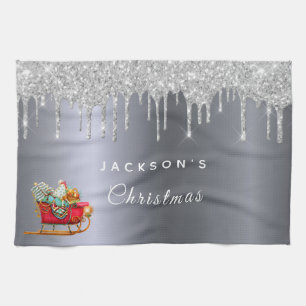 Weihnachtsfeier Silber Glitzer Schlitten Geschirrtuch