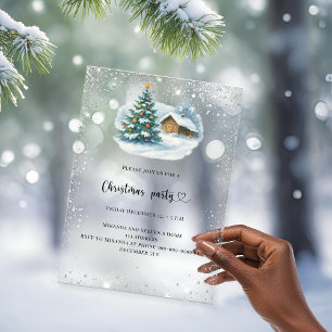 Weihnachtsfeier silberner Schnee Baumhaus frostig Acryleinladungen