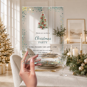 Weihnachtsfeier Tannenbaumschleifen grüner Glitter Acryleinladungen