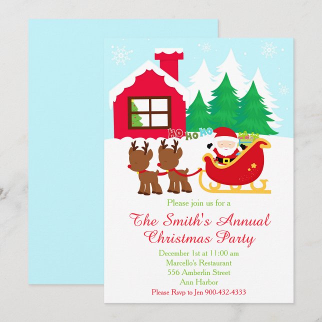 Weihnachtsfeier und Reindeer Einladung (Vorne/Hinten)