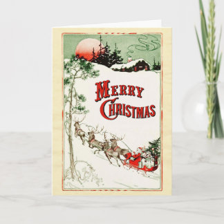 Weihnachtsfeier Weihnachten, Schlitten und Rentier Feiertagskarte