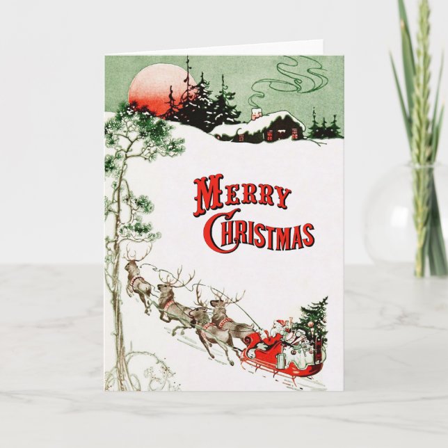 Weihnachtsfeier Weihnachten, Schlitten und Rentier Feiertagskarte (Vorderseite)