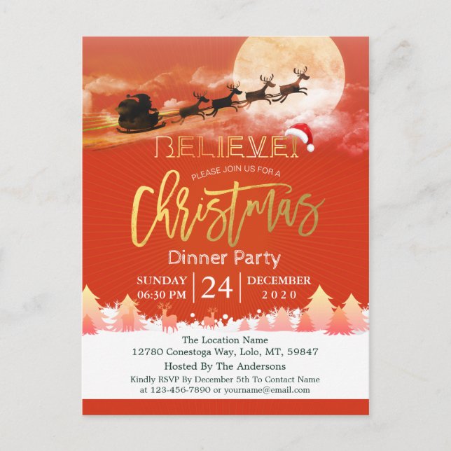 Weihnachtsfeier Weihnachtsmannmütze Rentier Sleigh Postkarte (Vorderseite)