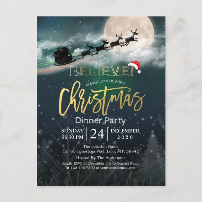 Weihnachtsfeier Weihnachtsmannmütze Rentier Sleigh Postkarte (Vorderseite)