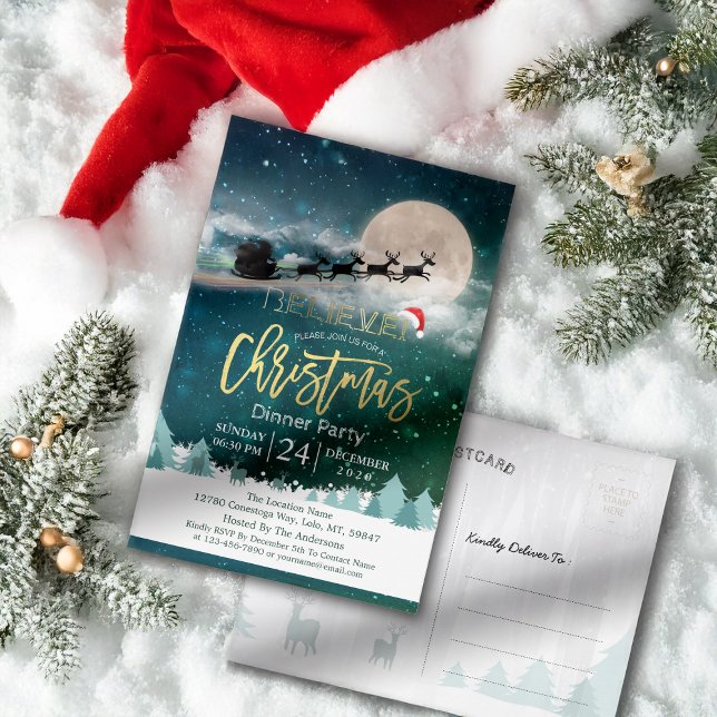 Weihnachtsfeier Weihnachtsmannmütze Rentier Sleigh Postkarte (Von Creator hochgeladen)