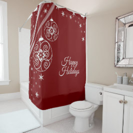 Weihnachtsfeier Weiße Ornamente Sterne Rot Elegant Duschvorhang