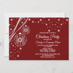 Weihnachtsfeier Weiße Ornamente Sterne Rot Elegant Einladung