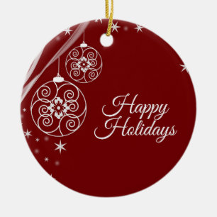 Weihnachtsfeier Weiße Sterne Rot Elegant Keramik Ornament