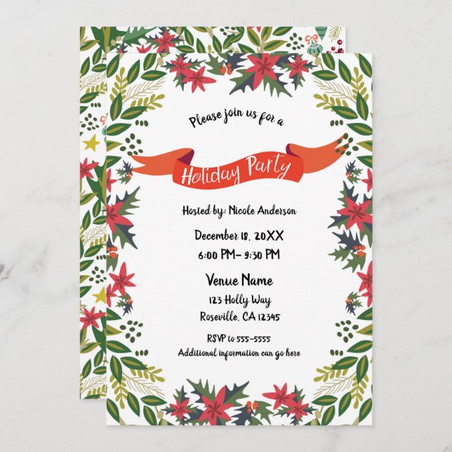 Weihnachtsfeier Whimsisches Blumengebirge Einladung (Vorne/Hinten)