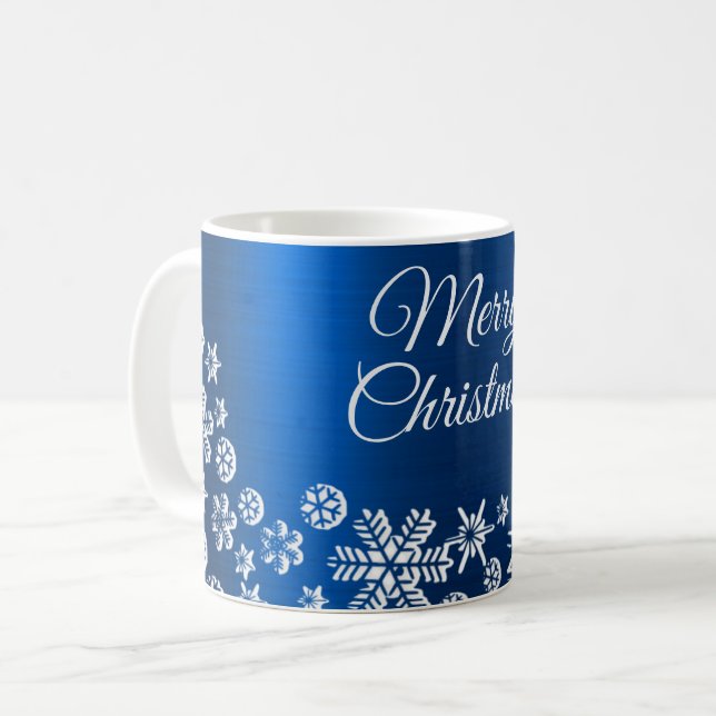Weihnachtsfeier White Snowflakes Navy Blue Kaffeetasse (Vorderseite Links)