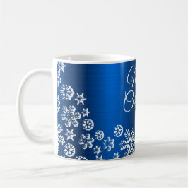Weihnachtsfeier White Snowflakes Navy Blue Kaffeetasse
