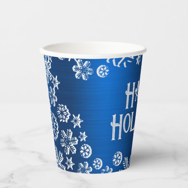 Weihnachtsfeier White Snowflakes Navy Blue Pappbecher (Vorderseite)