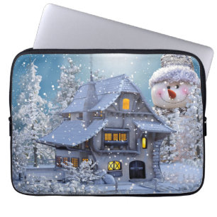 Weihnachtsfeier Winter Weiß Schneemann Blau Laptopschutzhülle