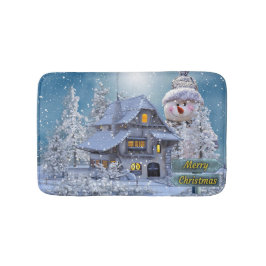 Weihnachtsfeier Winter Weißer Schneemann Blau Rust Badematte