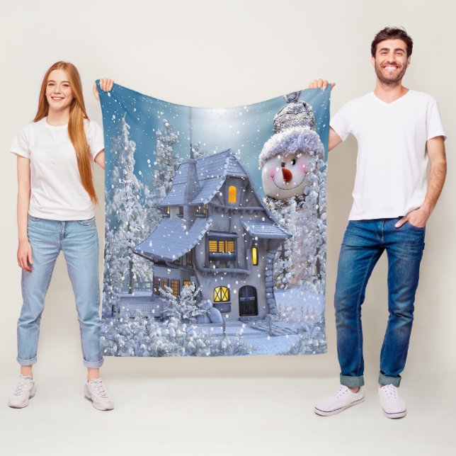 Weihnachtsfeier Winter Weißer Schneemann Blau Rust Fleecedecke (Beispiel)