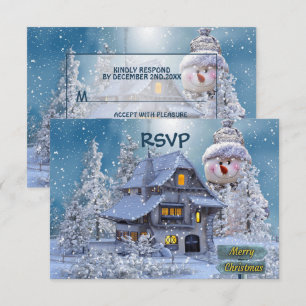 Weihnachtsfeier Winter Weißer Schneemann Blau Rust RSVP Karte