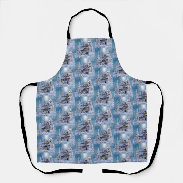 Weihnachtsfeier Winter Weißer Schneemann Blau Rust Schürze (Vorderseite)