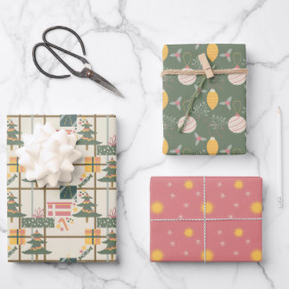 Weihnachtsfeier Wrapping Paper Set von 3 Geschenkpapier Set