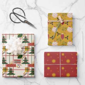 Weihnachtsfeier Wrapping Paper Set von 3 Geschenkpapier Set