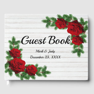 Weihnachtsfeiern mit rote Rosen und Kiefern Gästebuch