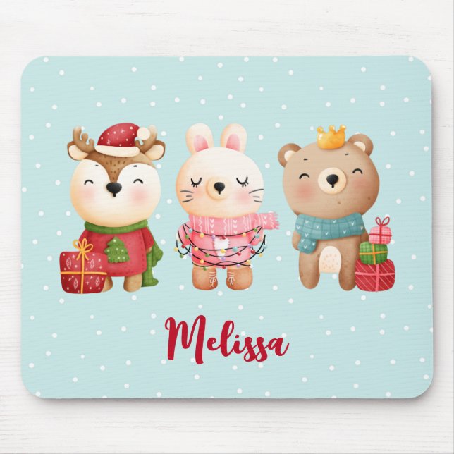 Weihnachtsfeiern - Rentiere, Bären und Kaninchen Mousepad (Vorne)