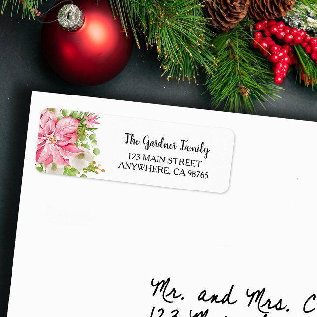 Weihnachtsfeiertag (Christmas Poinsettia Floral Holiday Address Labels)