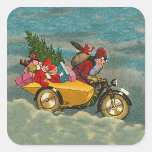 Weihnachtsfeiertag auf dem Motorradplatz LARGE Quadratischer Aufkleber