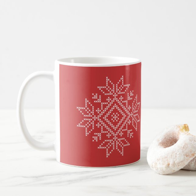 Weihnachtsfeiertag aus Strickschneeflocken Kaffeetasse (Mit Donut)
