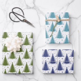 Weihnachtsfeiertag Blau Grüne Bäume Muster Glitzer Geschenkpapier Set