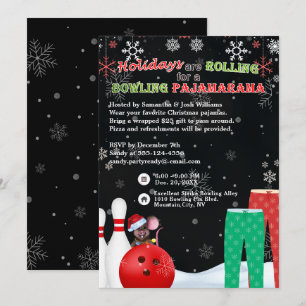 Weihnachtsfeiertag Bowling Pajama Pizza Party Blac Einladung