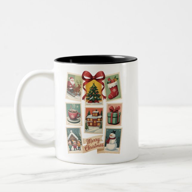 Weihnachtsfeiertag Briefmarke Briefmarke Retro Zweifarbige Tasse (Links)