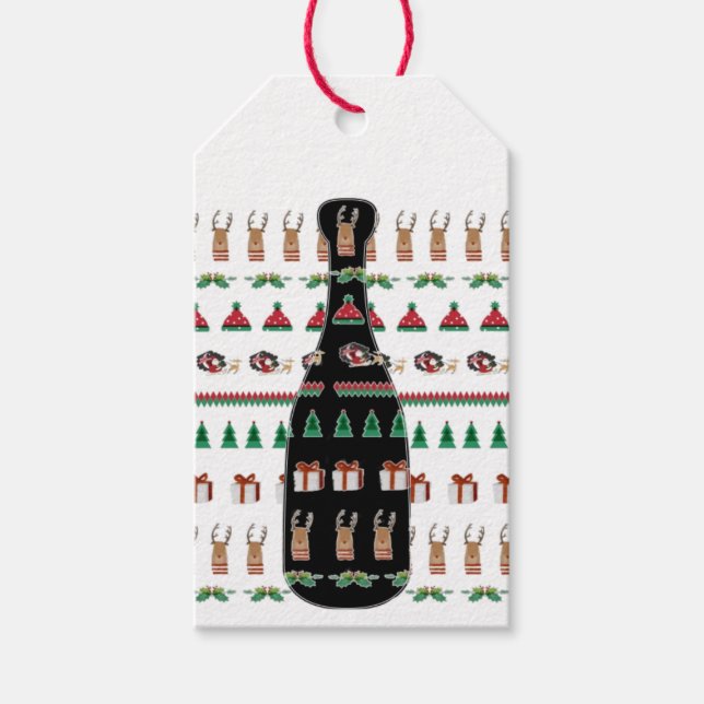 Weihnachtsfeiertag Champagner Flasche Wein Geschenkanhänger (Vorderseite)