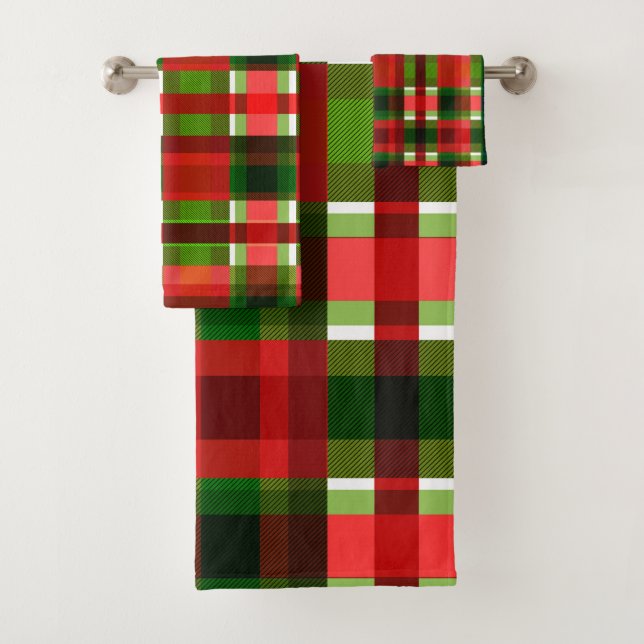 Weihnachtsfeiertag Checkered Squares Buffalo Karie Badhandtuch Set (Insitu)