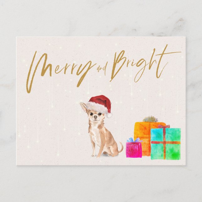 Weihnachtsfeiertag Chihuahua Dog Merry Bright Postkarte (Vorderseite)