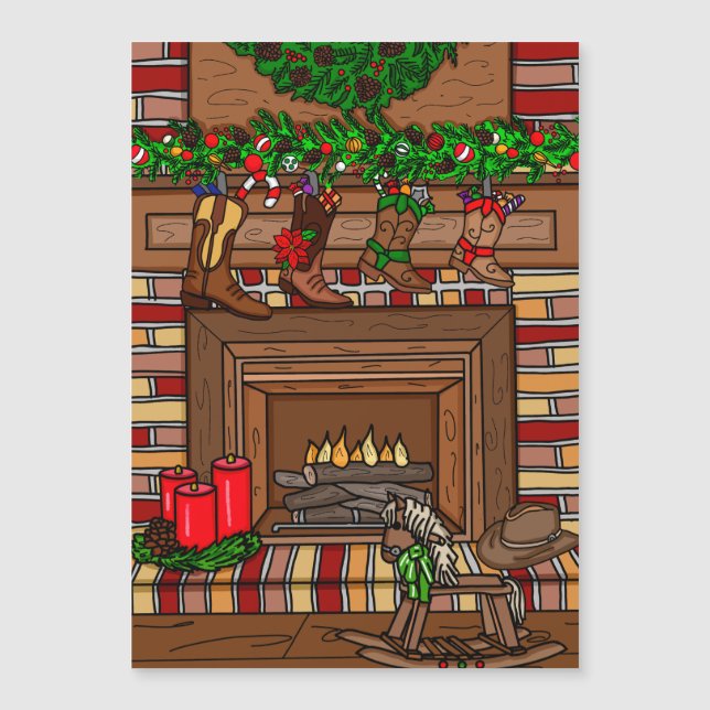Weihnachtsfeiertag | Cowboy Boot-Strumpf Magnetkarte (Vorderseite)