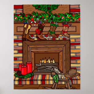 Weihnachtsfeiertag   Cowboy Boot-Strumpf Poster