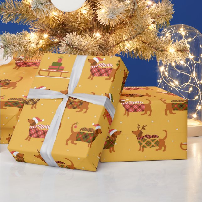 Weihnachtsfeiertag Dackel Schlittenpapier Geschenkpapier (Feiertage)
