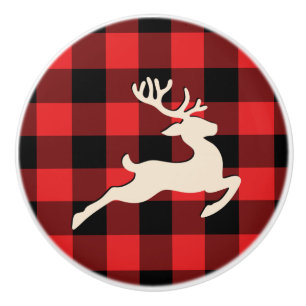 Weihnachtsfeiertag Deer Antlers Red Black Gingham Keramikknauf