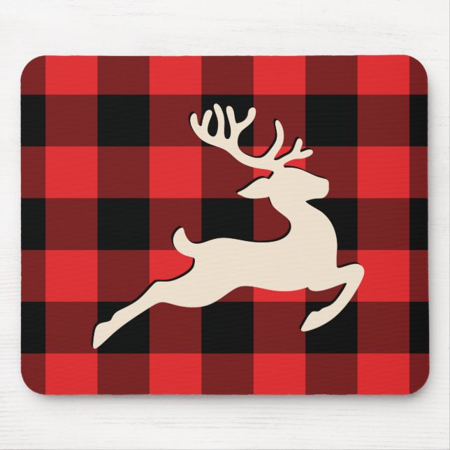 Weihnachtsfeiertag Deer Antlers Red Black Gingham Mousepad (Vorne)
